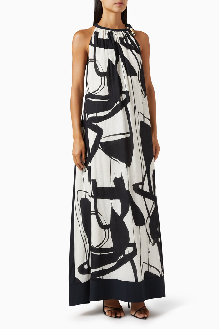 

Printed Halter Maxi Dress in Cotton, Black