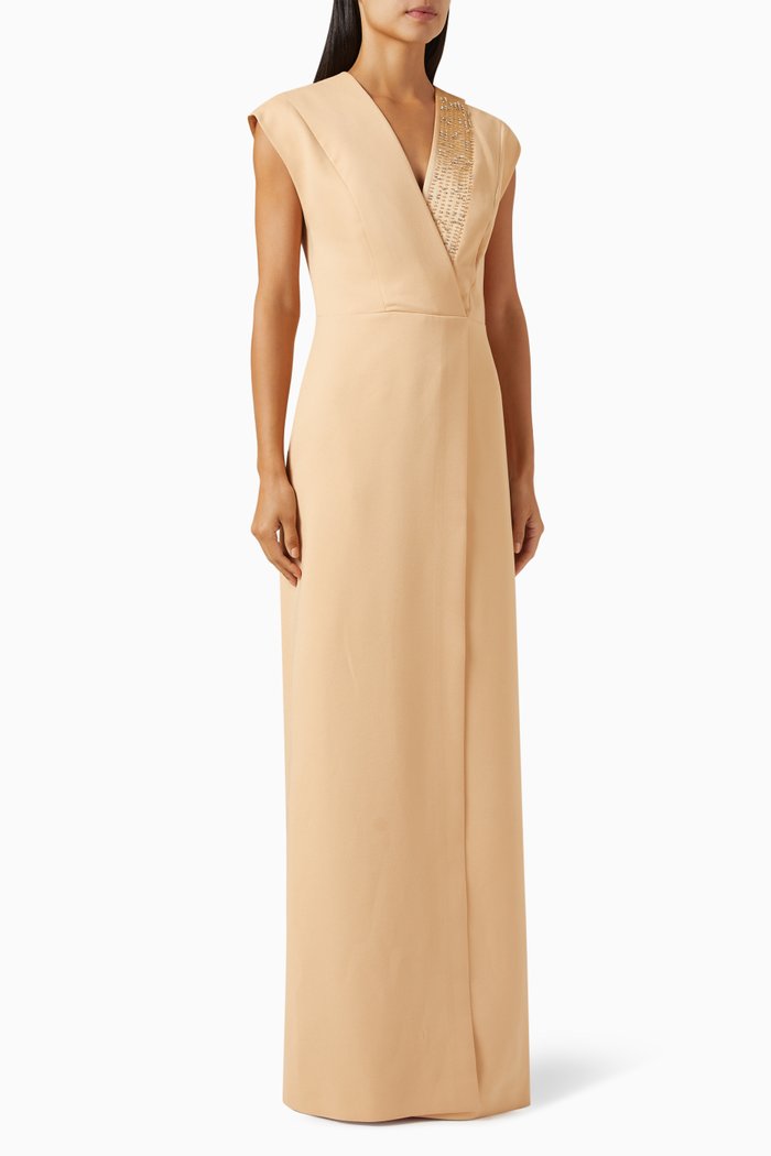 

Embellished V-neck Dress, Neutral