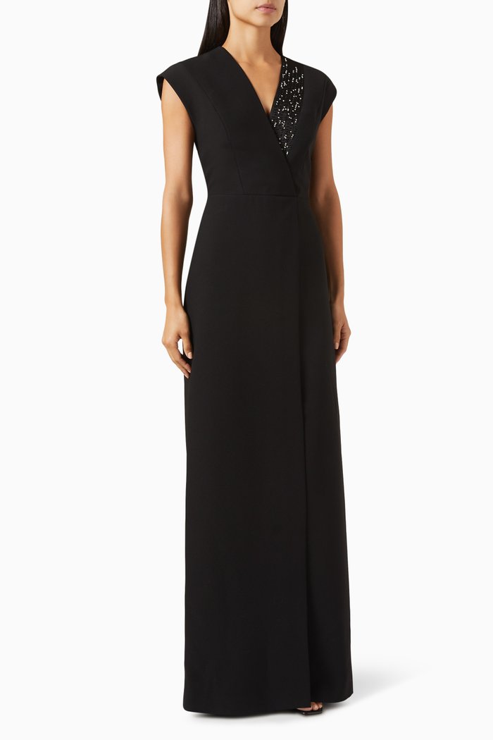 

Embellished V-neck Dress, Black