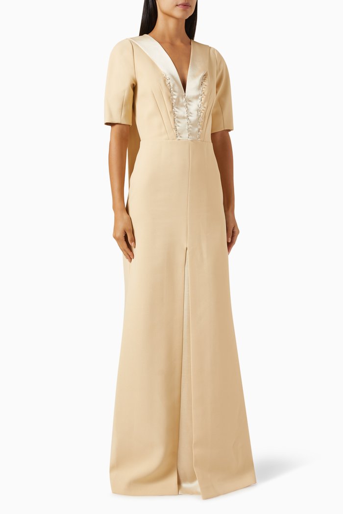 

Embellished V-neck Dress, Neutral