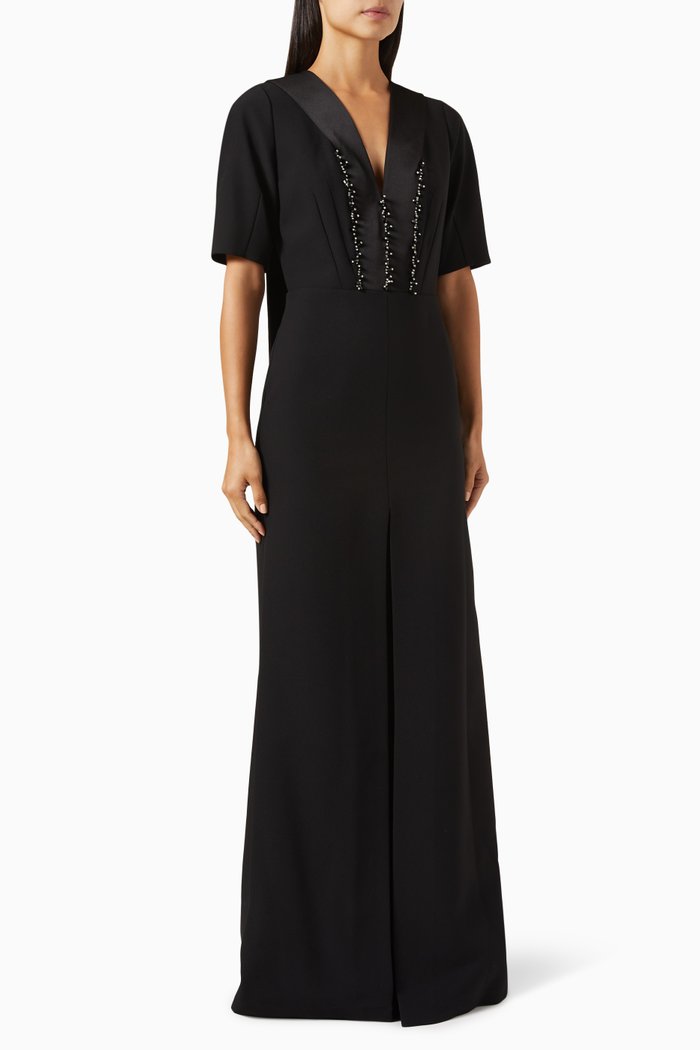 

Embellished V-neck Dress, Black