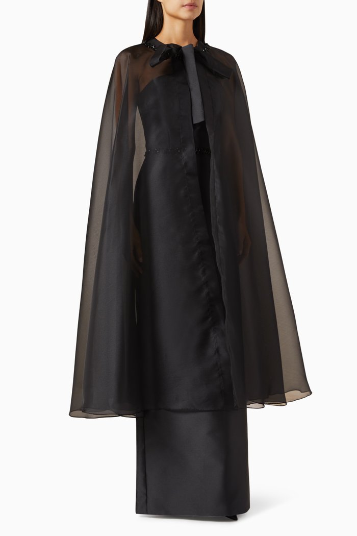 

Detachable-cape Maxi Dress, Black