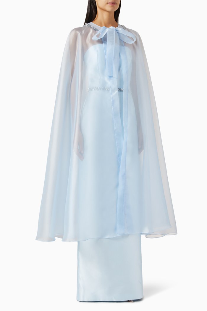 

Detachable-cape Maxi Dress, Blue