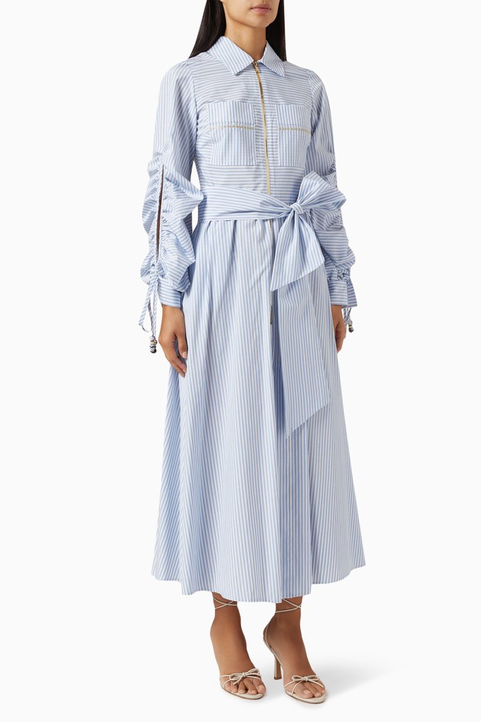 

Zip Belted Midi Dress in Poplin, Blue