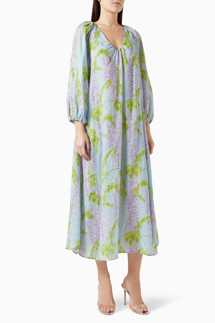 

Floral-print Maxi Dress in Linen, Purple