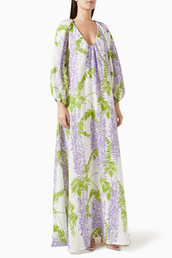 

Georgio Floral-print Maxi Dress in Linen, White