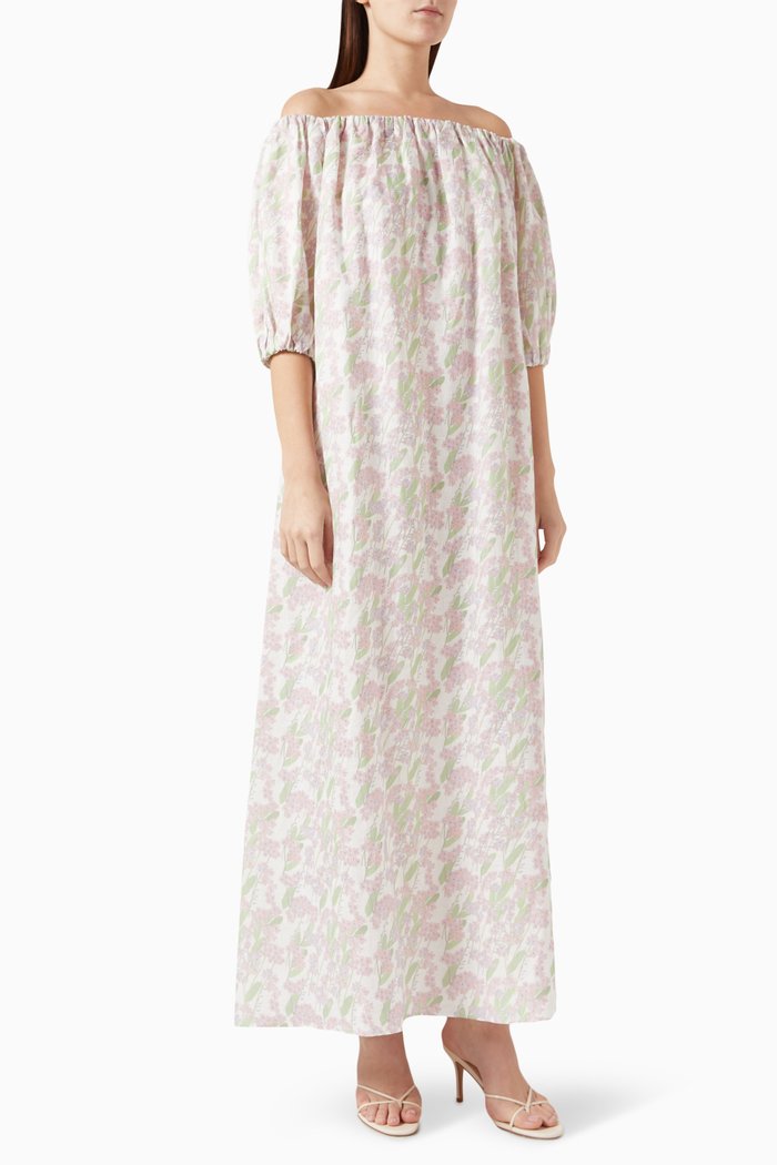 

Zaza Floral-print Maxi Dress in Linen, White