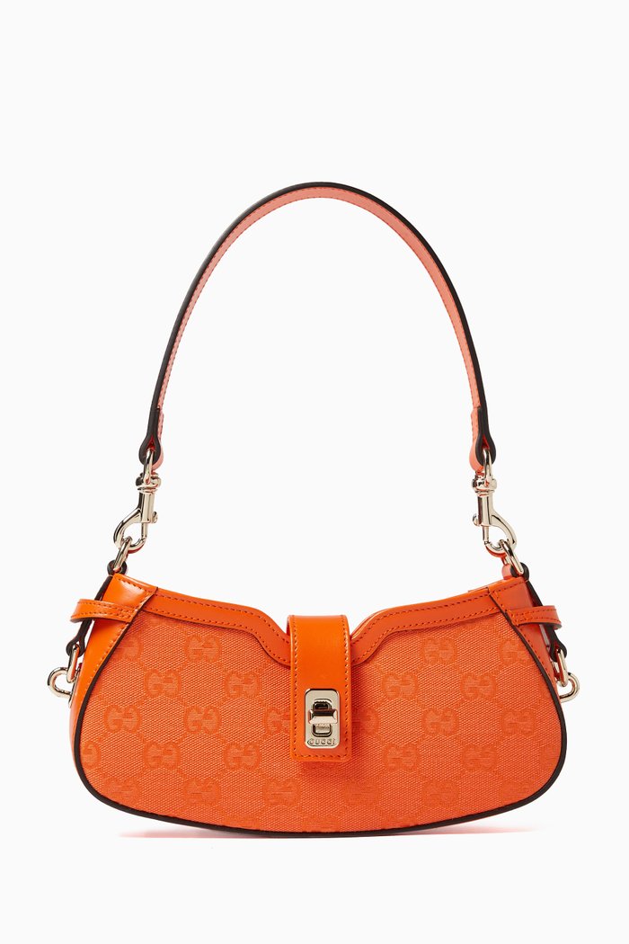 

Mini Moon Side Shoulder Bag in Canvas & Calfskin, Orange
