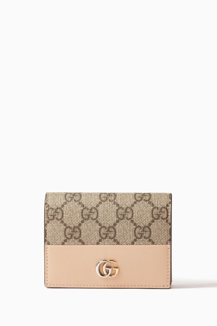 

GG Marmont Card Case Wallet in Leather & GG Supreme Canvas, Neutral
