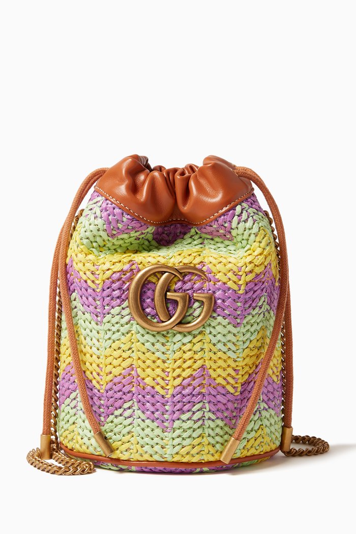 

GG Bucket Bag in Crochet & Leather, Multicolour
