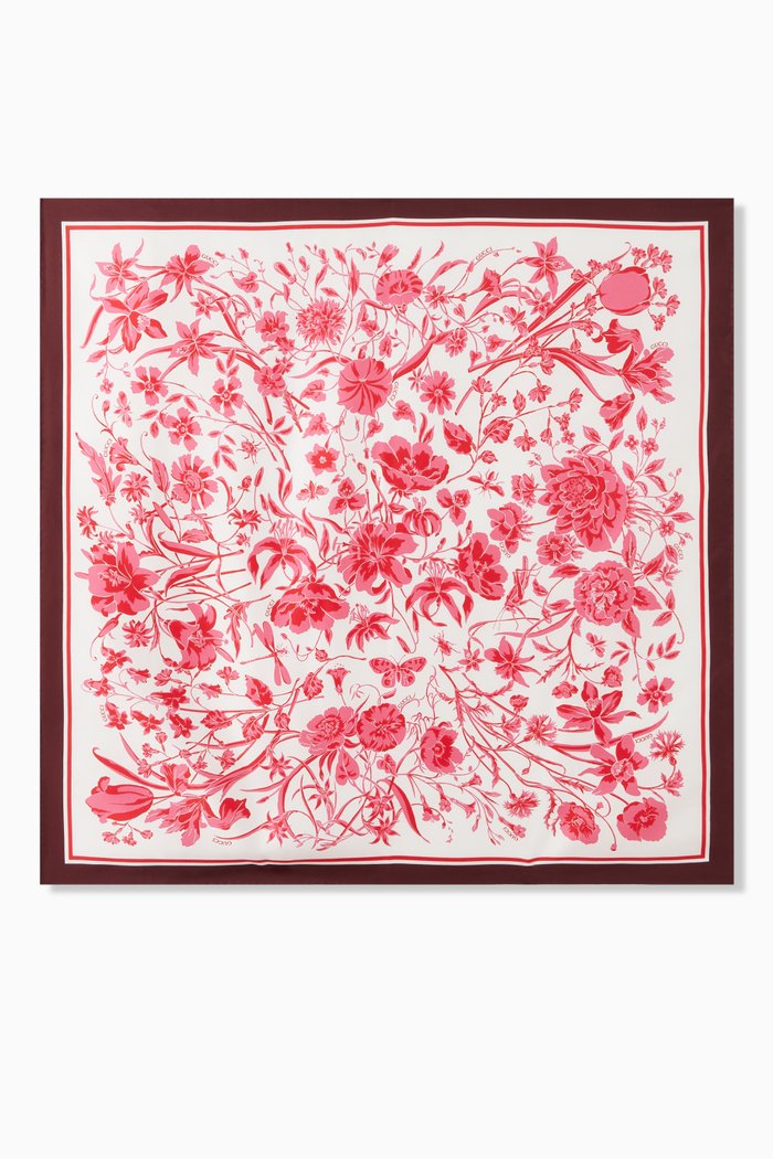 

Floral-print Scarf in Silk-twill, White