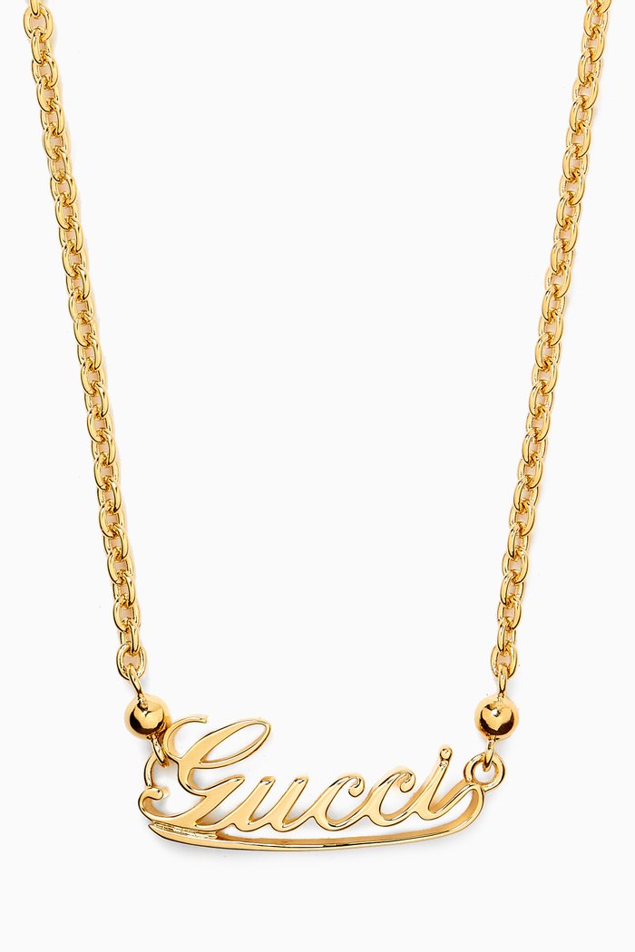 

Gucci Script Pendant Necklace, Gold