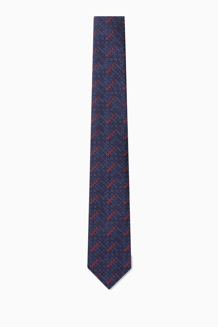 

Logo Tie in Silk-jacquard, Blue