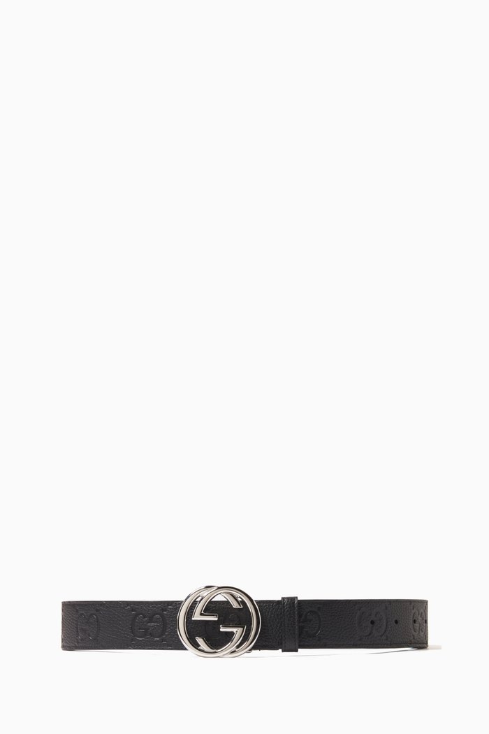

Interlocking G Belt in GG Embossed Leather, Black