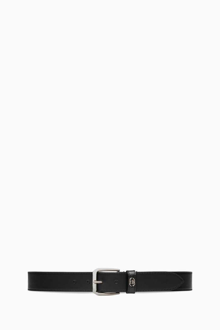 

Square Buckle Belt with Interlocking G in Leather, Black