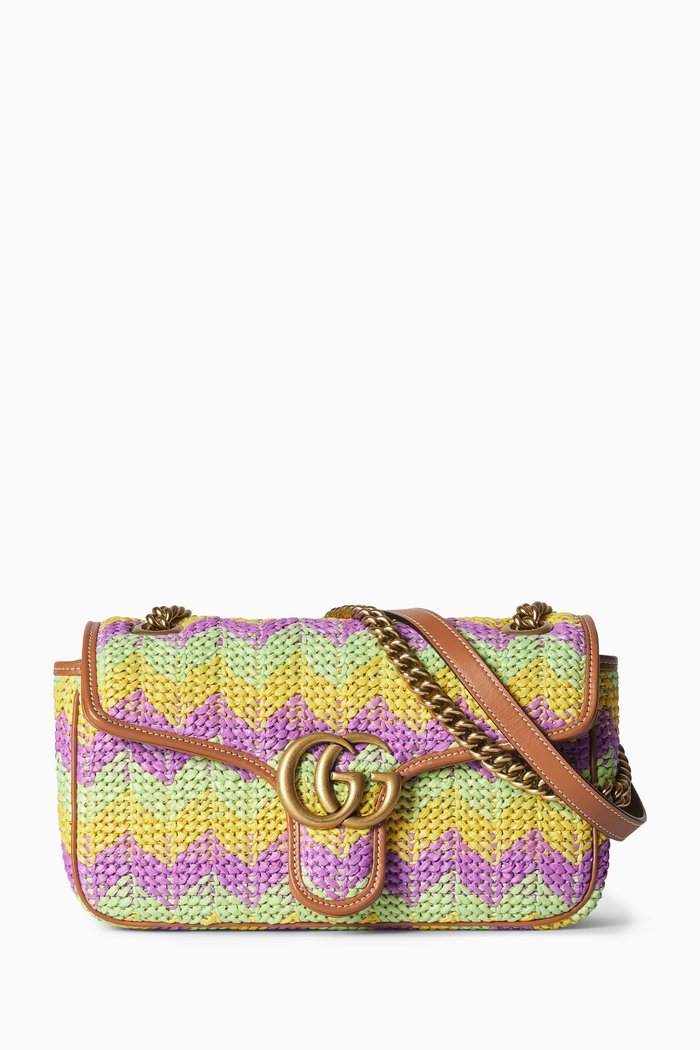 

Small GG Marmont Shoulder Bag in Raffia, Multicolour