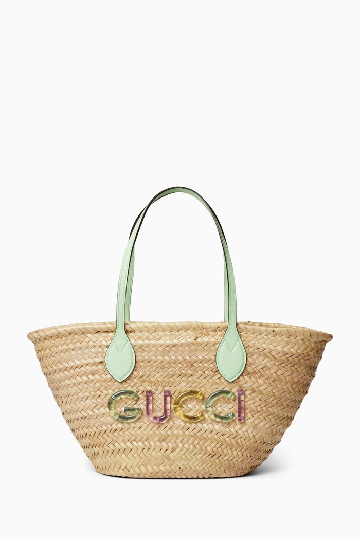 

Small Logo Tote Bag in Straw, Neutral