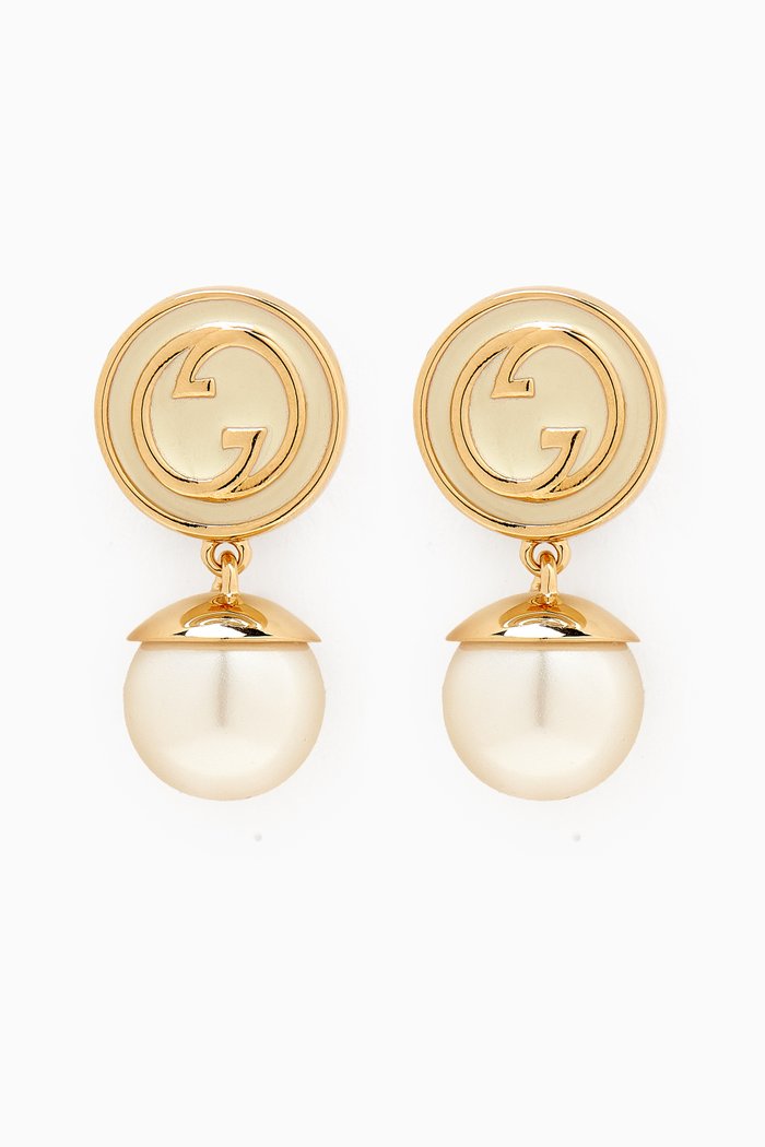 

Blondie Enamel & Pearl Drop Earrings in Metal, Gold