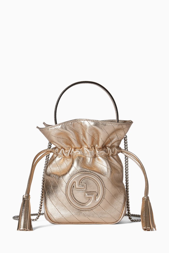 

Blondie Mini Bucket Bag in Metallic Leather, Gold