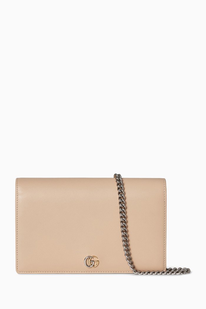 

GG Marmont Chain Wallet in Leather, Neutral