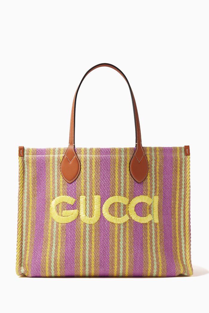 

Medium Gucci Patch Tote Bag in Jute, Multicolour