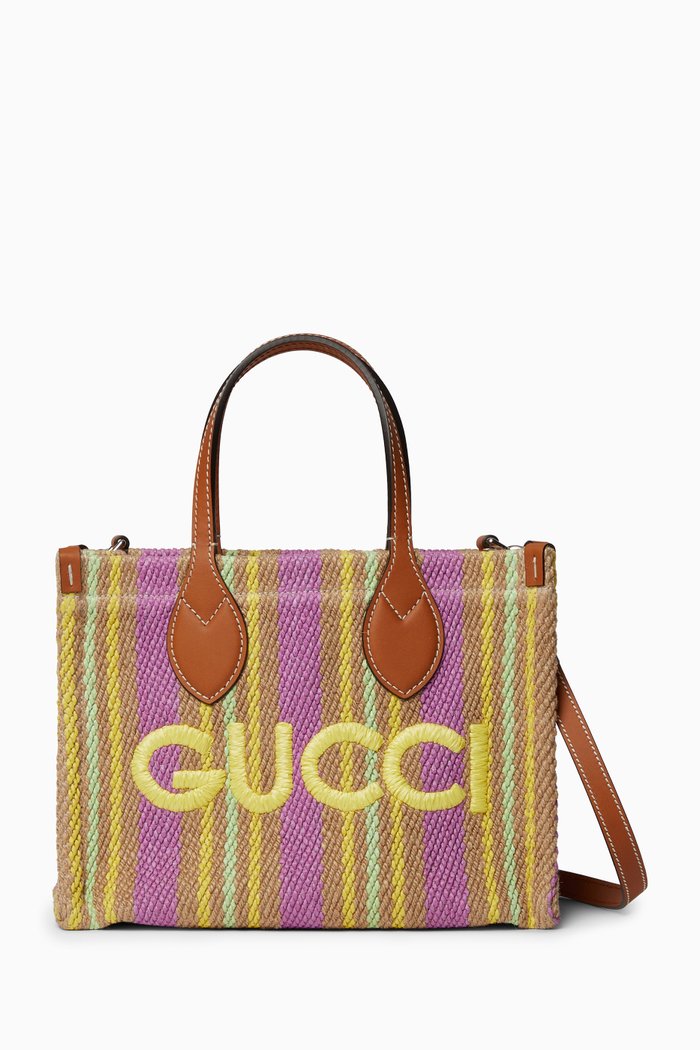 

Small Gucci Patch Tote Bag in Jute, Multicolour