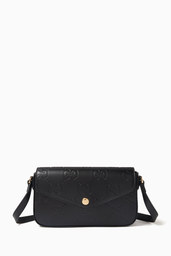 Gilbert Mini GG Shoulder Bag in Leather, Black