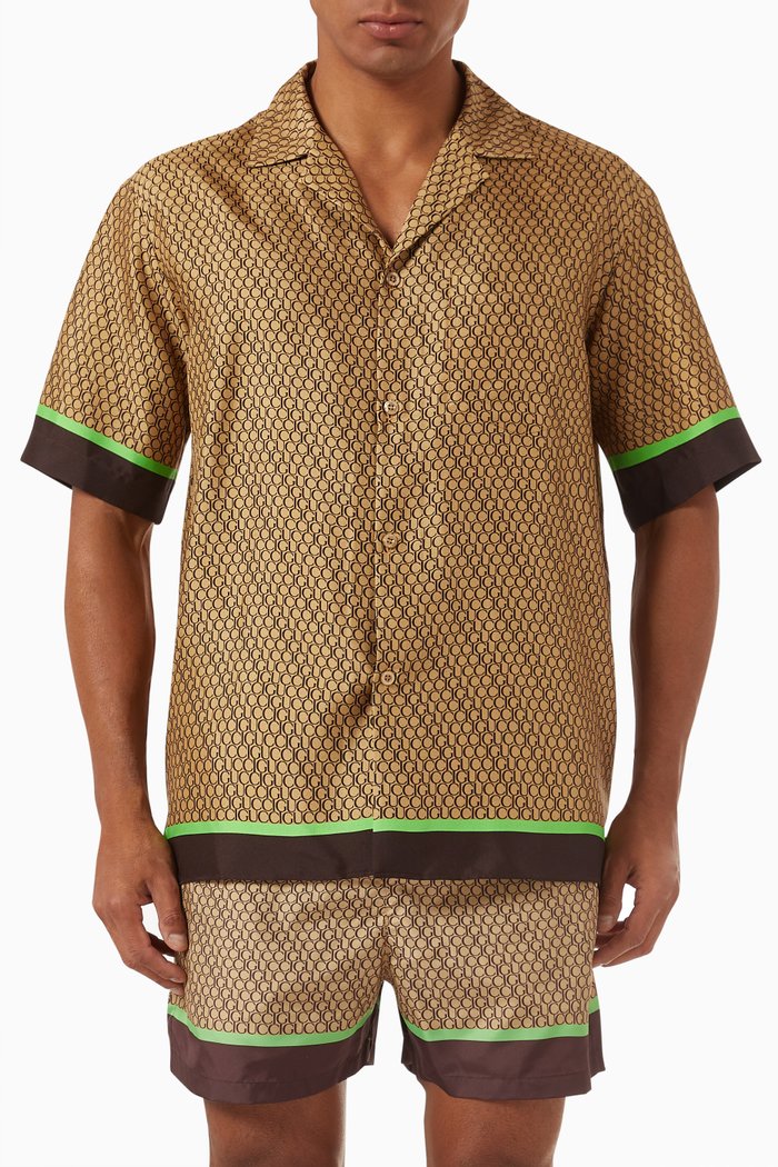 

Logo Print Bowling Shirt in Silk, Neutral