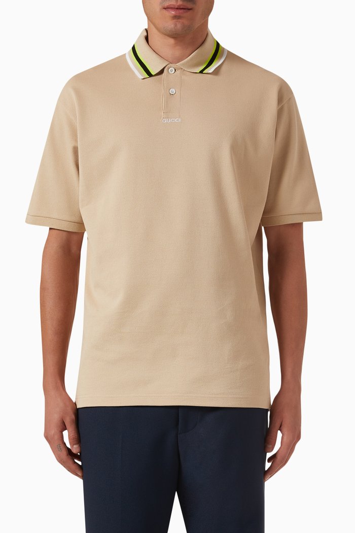 

Embroidered Logo Polo Shirt in Cotton, Neutral