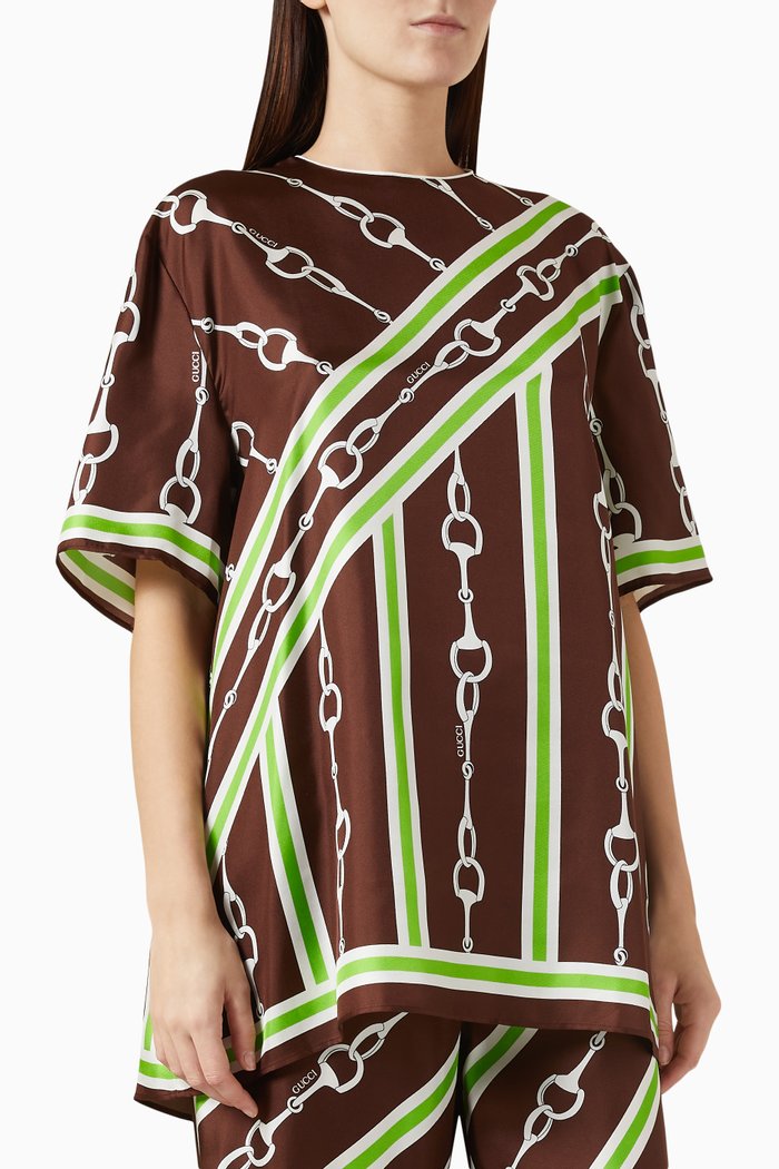 

Horsebit-print Top in Silk, Brown