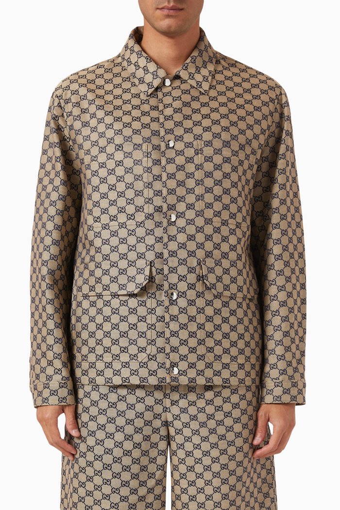 

GG Jacket in Linen-blend Canvas, Neutral