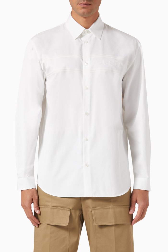 Logo Button-up Shirt in Cotton, White