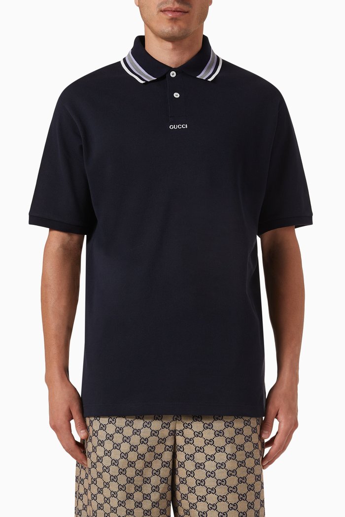 

Embroidered Logo Polo Shirt in Cotton, Blue