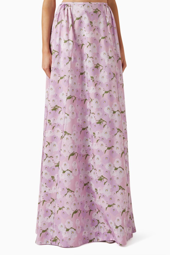 

Ella Printed Maxi Skirt in Taffeta, Pink