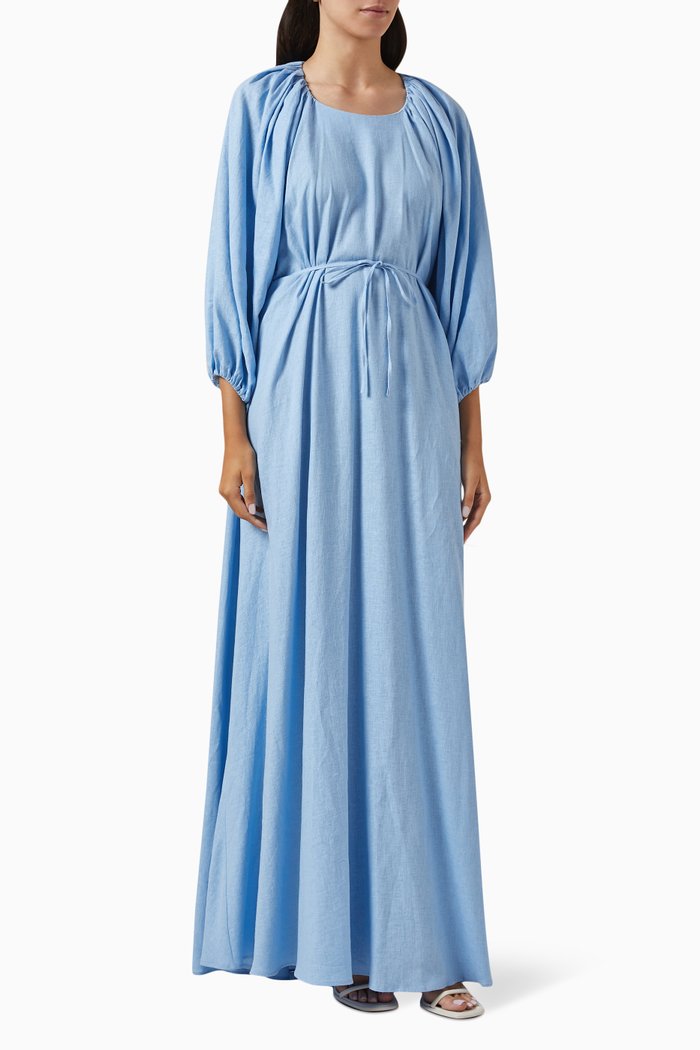 

Fran Maxi Dress in Linen, Blue
