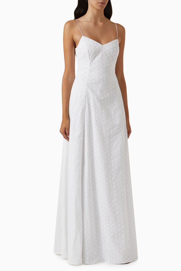 Aria Broderie Anglaise Maxi Dress in Cotton, Neutral