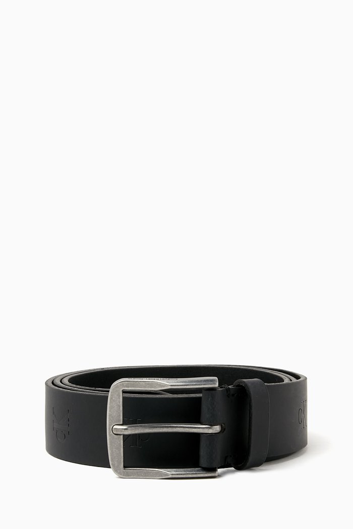 

Classic Flat Logo Belt in Leather, Black