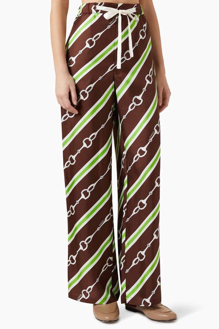 

Horsebit-print Drawstring Pants in Silk, Brown