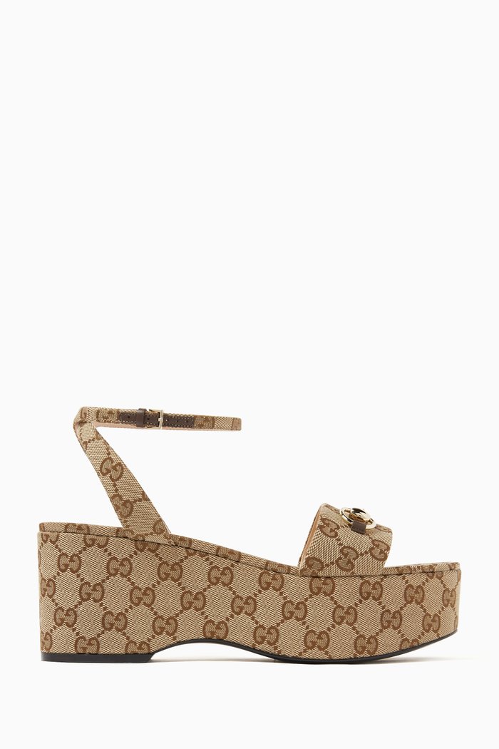 

Horsebit 75 Flatform Sandals in GG Canvas, Neutral