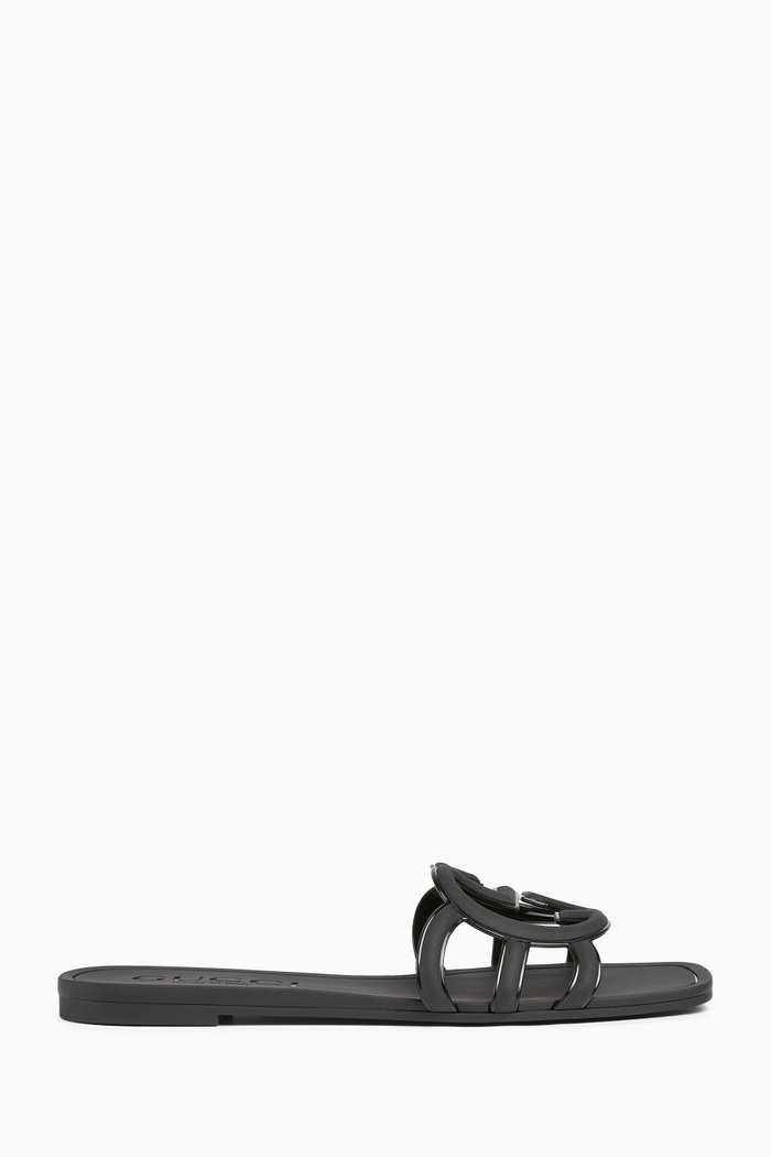 

GG Slide Sandals in Rubber, Black