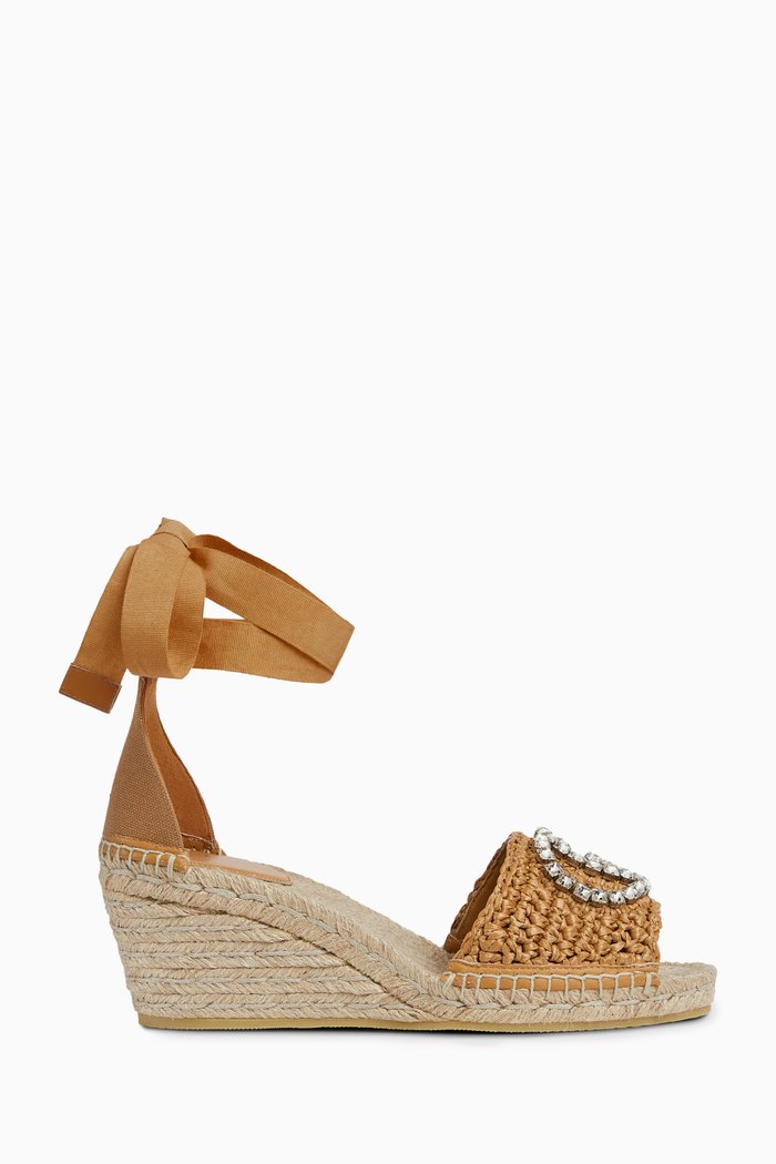 

GG Logo Espadrilles in Raffia, Neutral