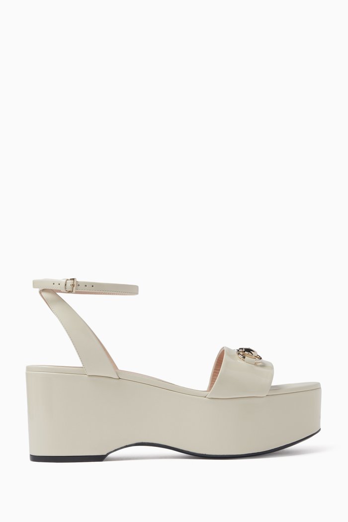 

Horsebit Flatform Sandals in Leather, White