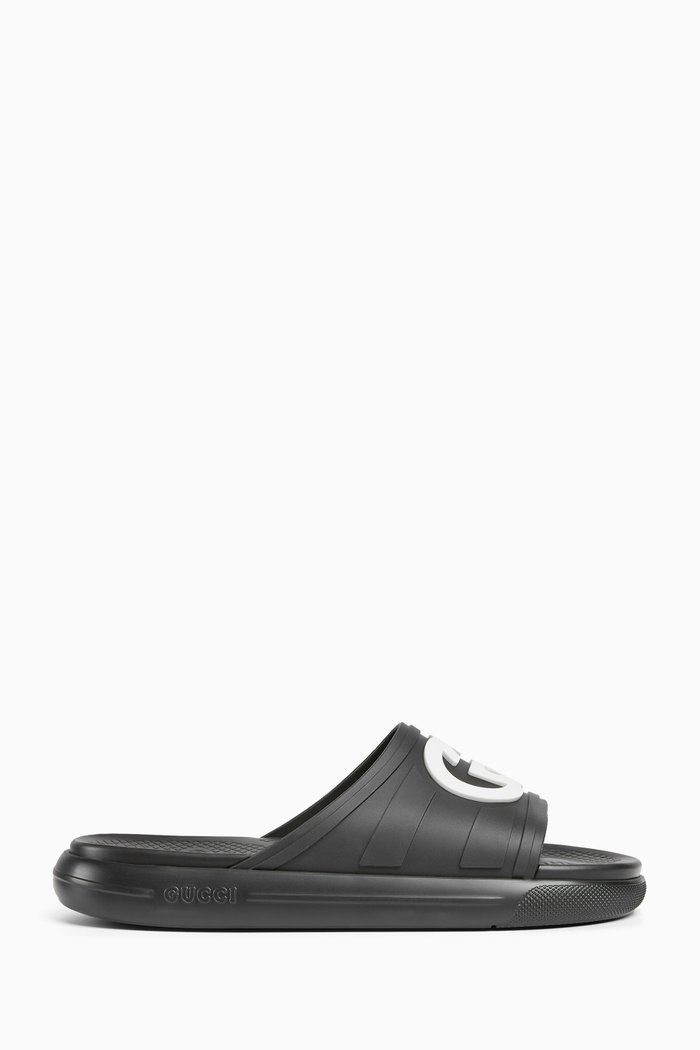

Interlocking G Slide Sandals in Rubber, Black