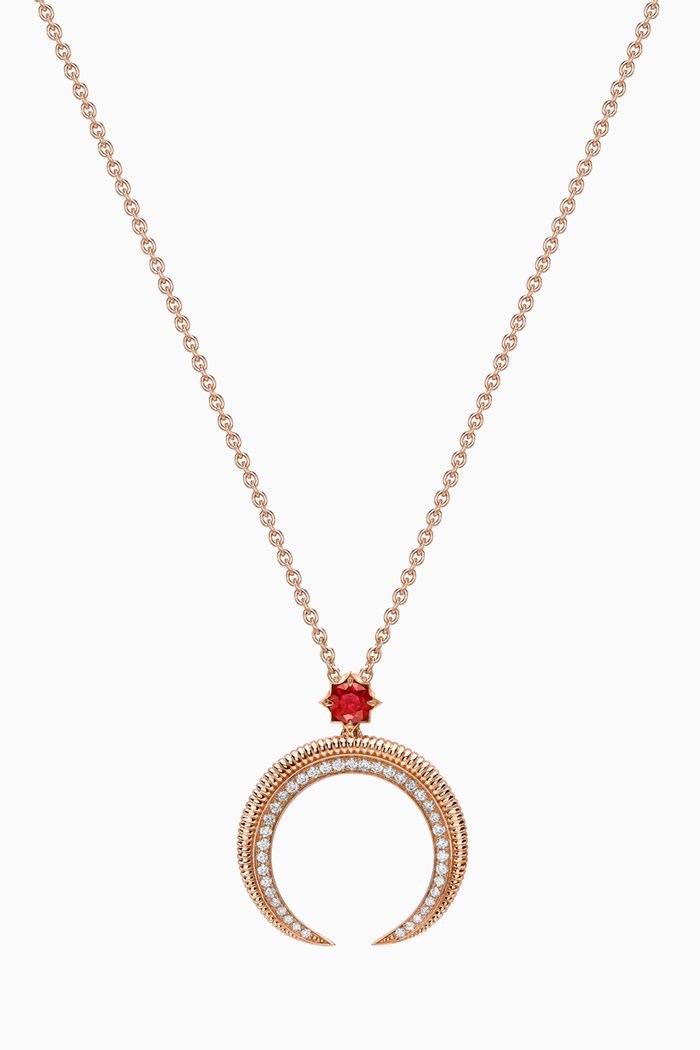 

Colours Of Love Hilal Crescent Ruby & Diamond Pendant Necklace in 18kt Rose Gold, Red