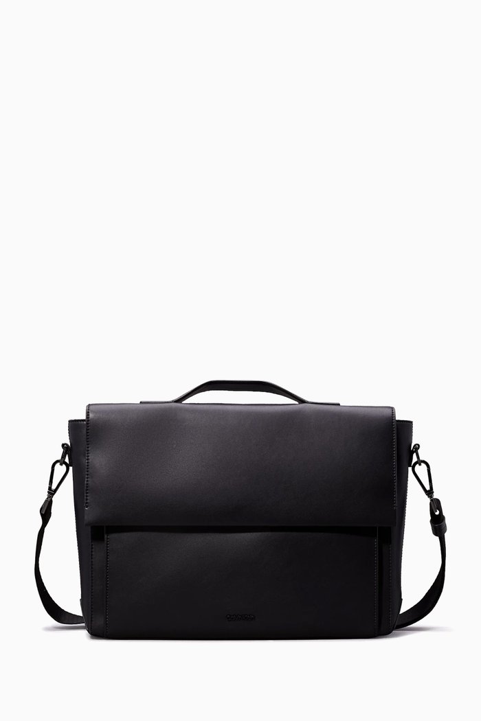 

Origami Laptop Bag in Faux Leather, Black