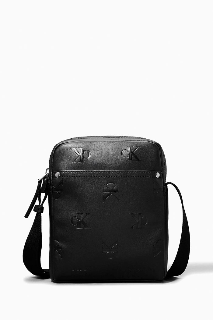 

Monogram Soft Reporter Bag in Faux-leather, Black