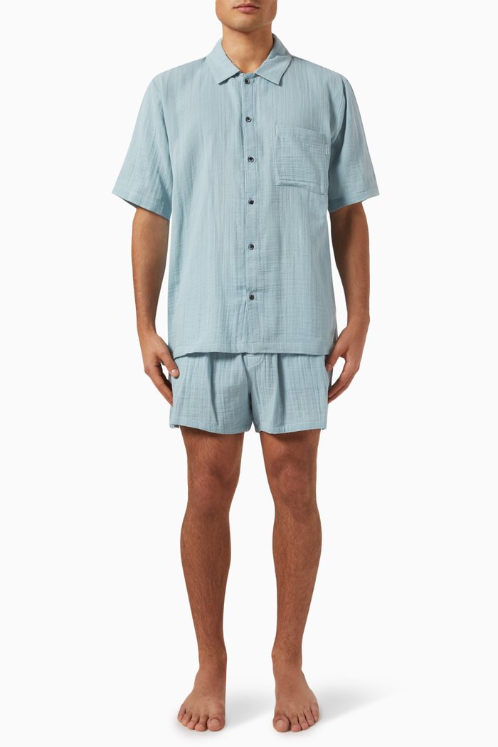 

Shirt & Shorts Pyjama Set in Cotton-poplin, Blue