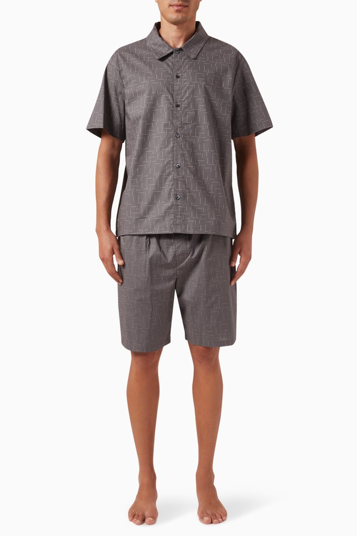 

Pure Shirt & Shorts Pyjama Set in Cotton, Brown