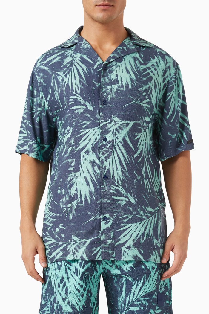 

All-Over Printed Beach Shirt in Viscose, Green