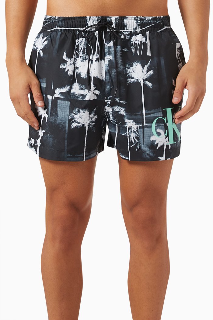 

Printed Drawstring Swim Shorts, Black
